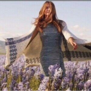 ✨️Anthropologie l Holding Horses l Blue Marled Knit Fringe Hem Sweater Dress Sm